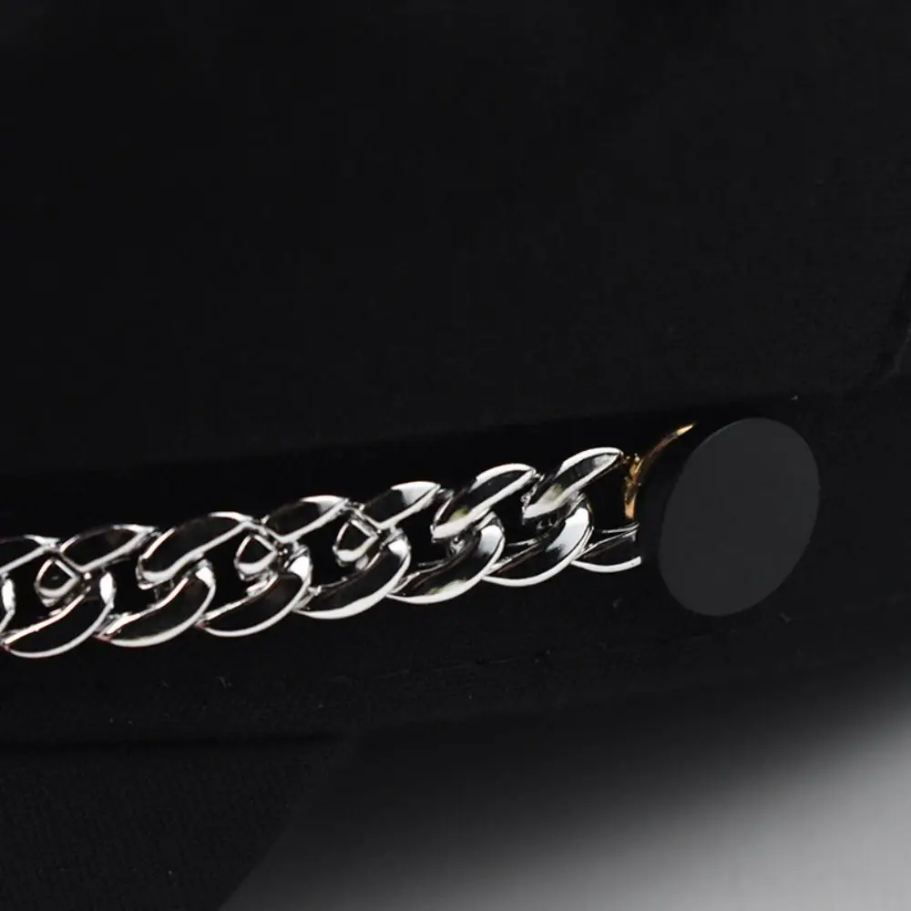 Retro Cotton Polyester Newsboy Cap Short Brim Chain Decor Short Brim Peaked Cap Adjustable Chain Decor Cap Street Wear