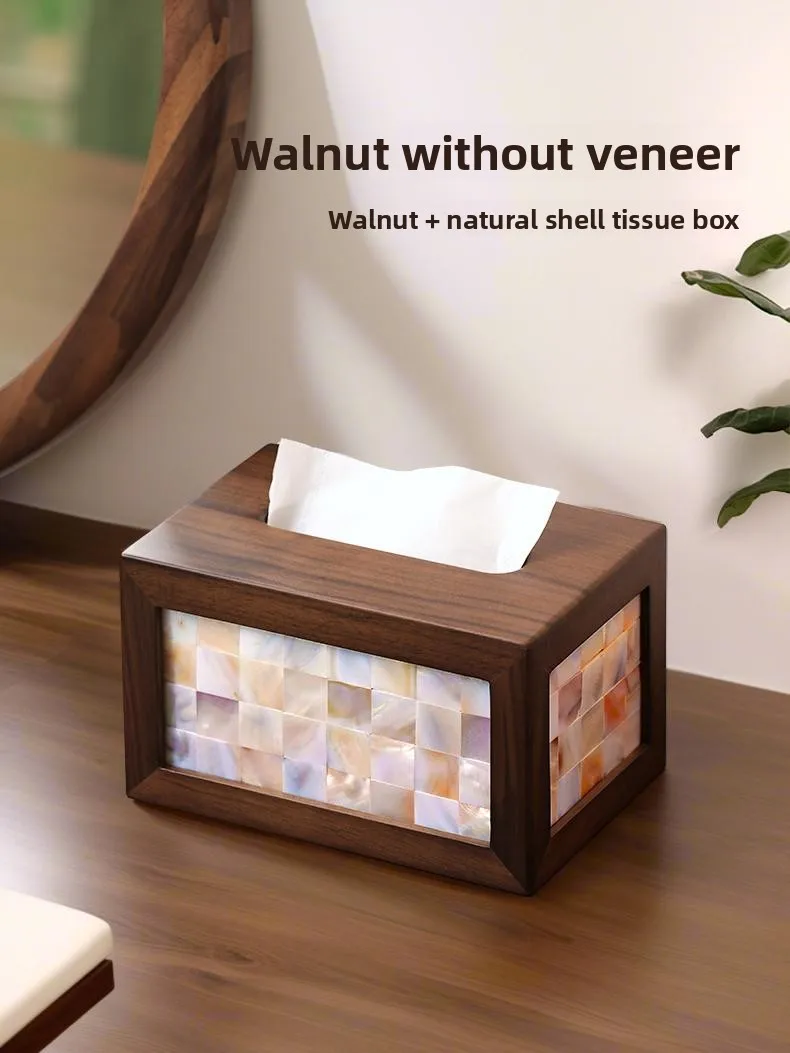 YFY shell tissue box, living room solid wood paper box, retro wooden napkin box, light luxury paper box.
