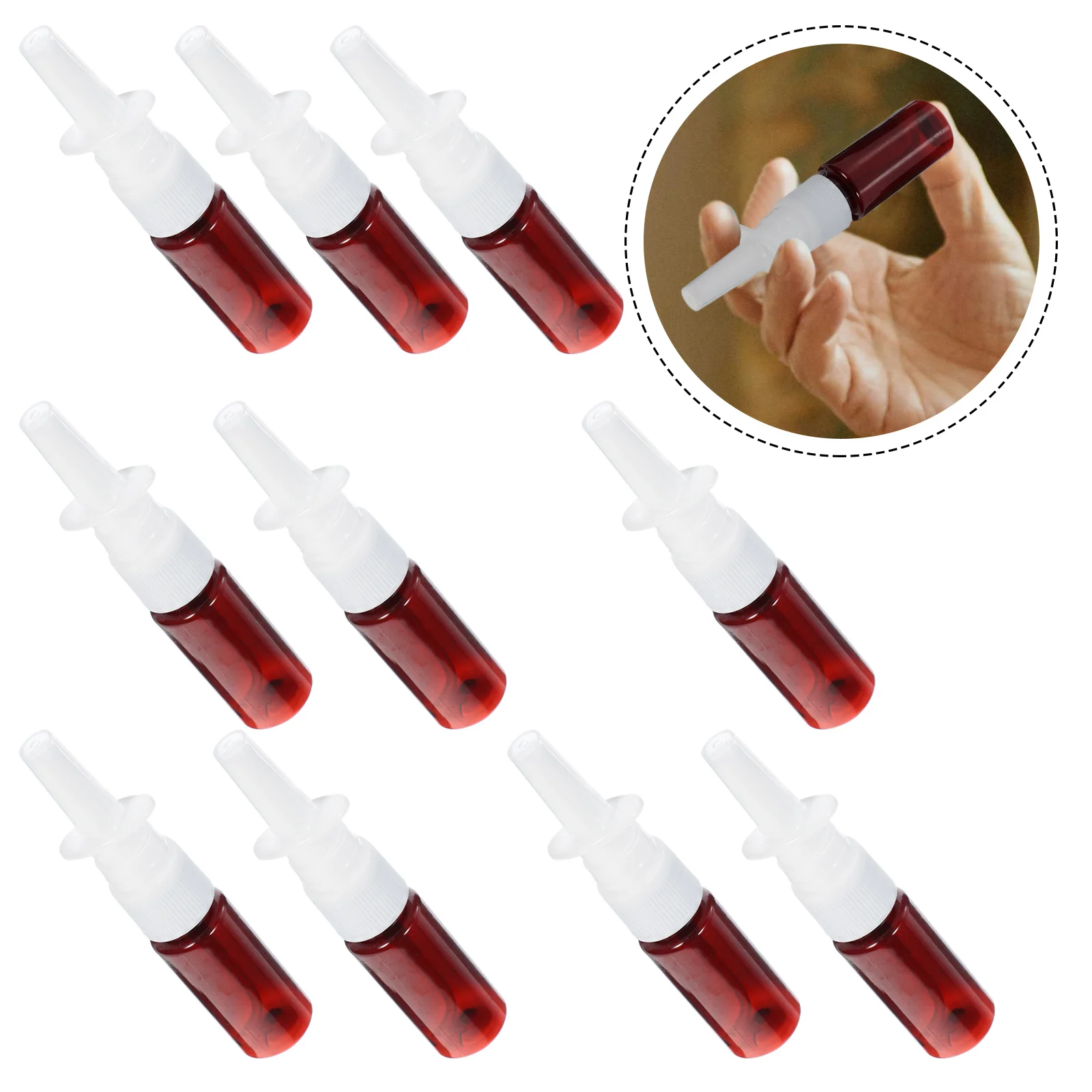 10pcs 15ml Portable Nasal Sprayer Bottles Refillable Fine Mist Empty Spray Bottles (Brown Pet + 18R Direct Injection)