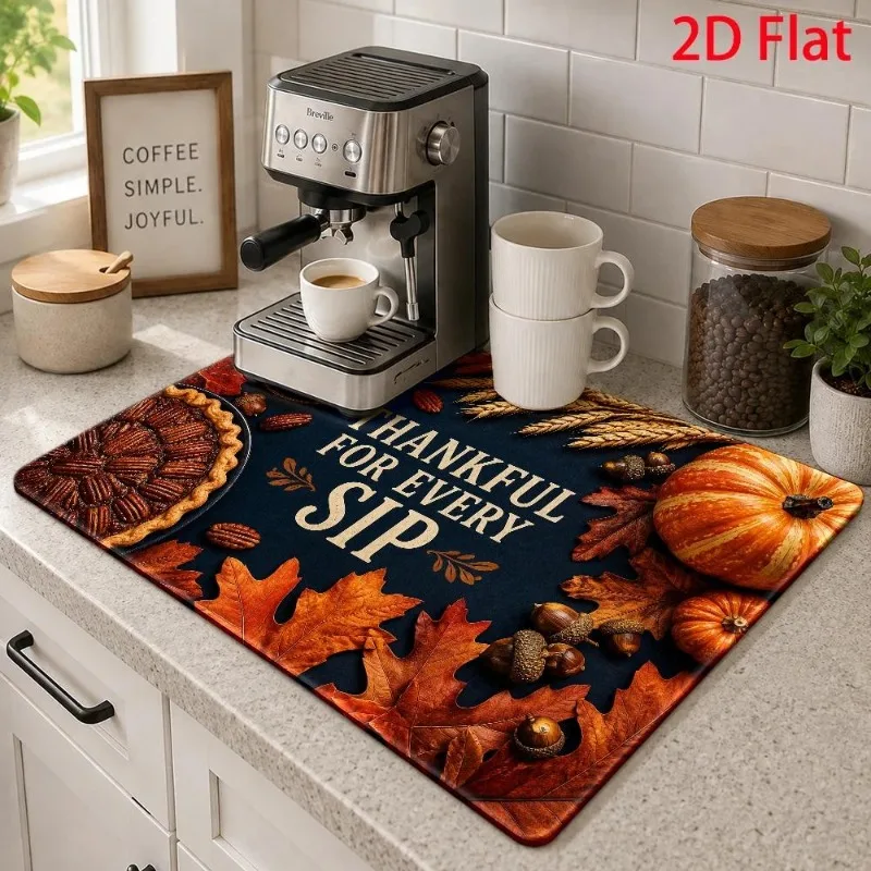 Coffee Bar Mat Delicious Pecan Pie Harvest Pumpkin Desktop Cushion Thankful Every Sip Tea Runner