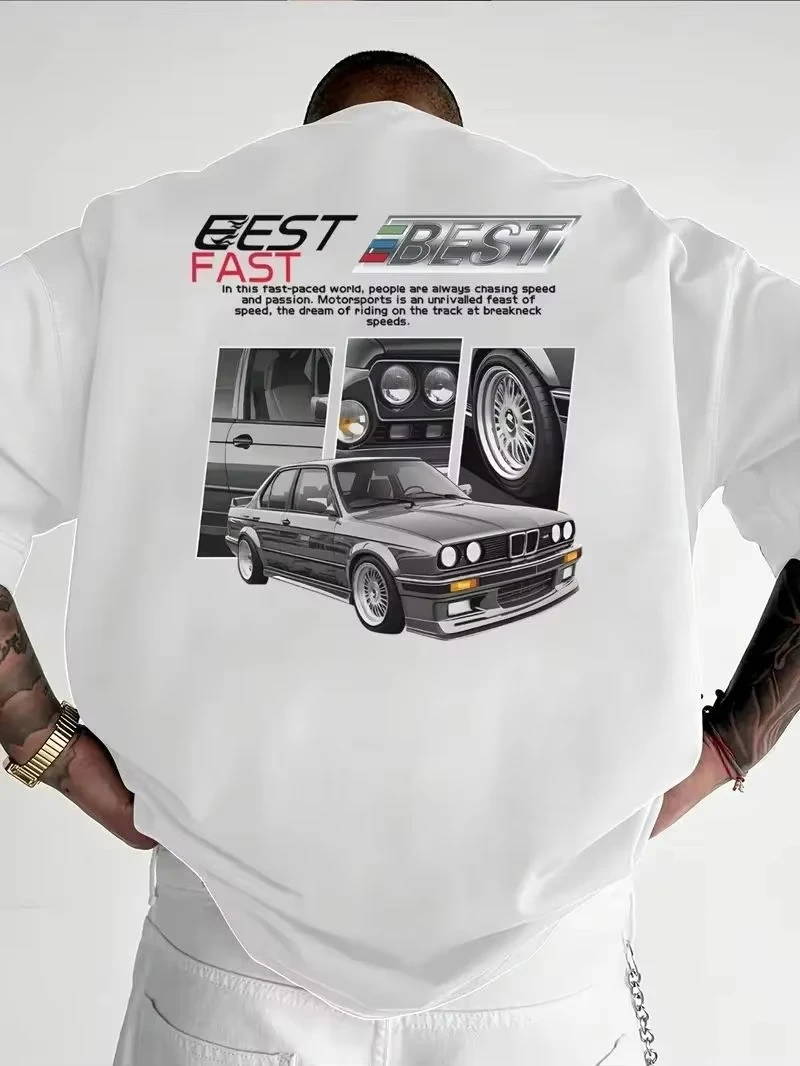 2026 New Unisex Car Tuning Culture Inspired Graphic T-shirt, Crew Neck Short Sleeve Top for Summer Daily Street Trendy Outfits