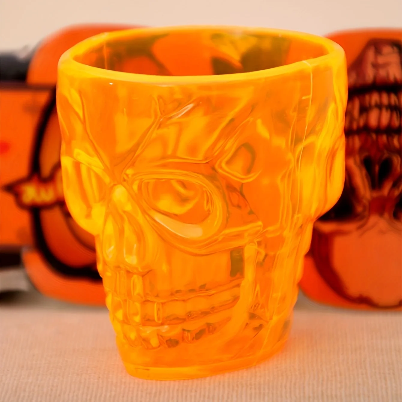 1pc Creative Transparent Orange Skull Print Mug, Plastic Funky Water Cup For Household