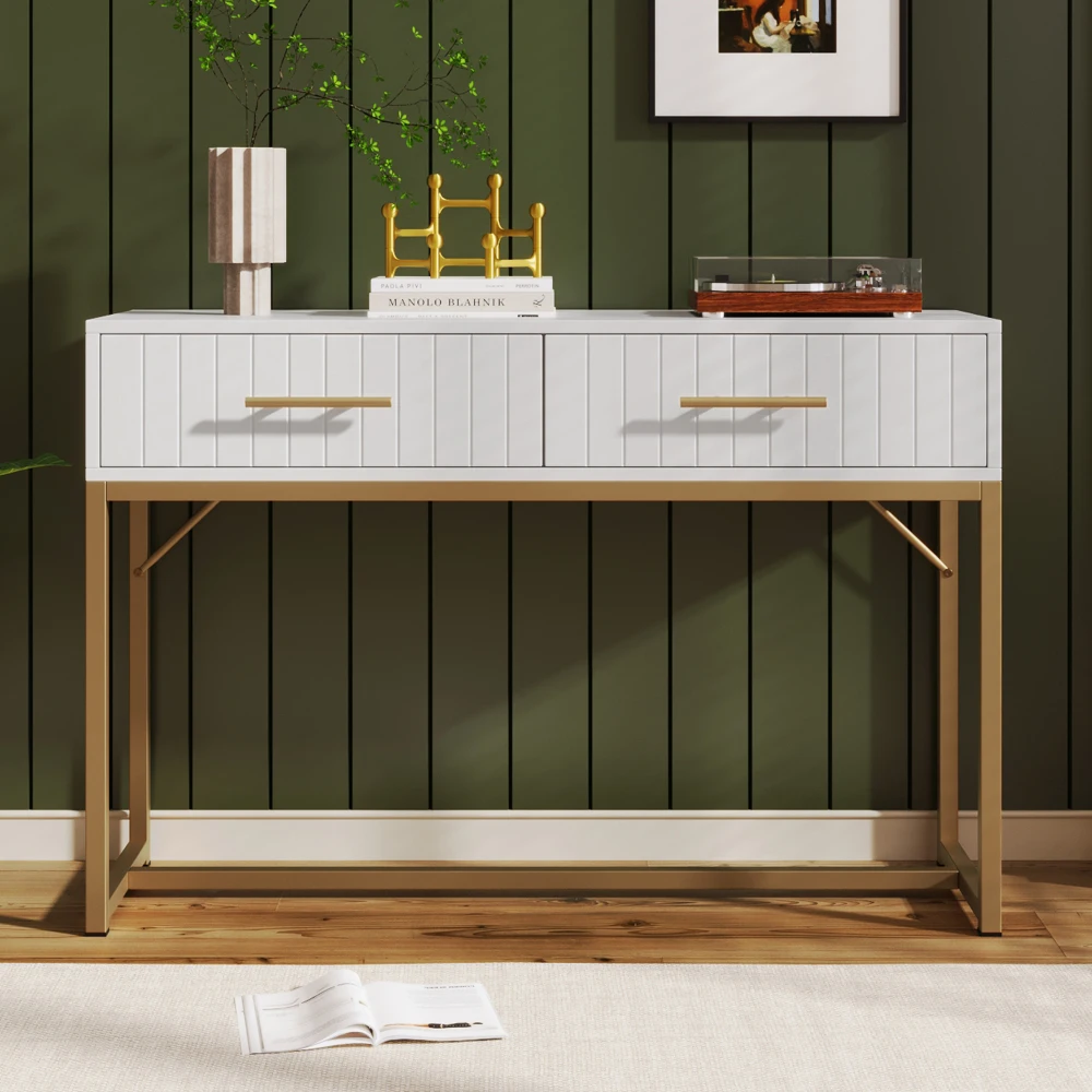 Ye Schminktisch avec 2 tiroirs, hauteur 75 cm, commode blanche pour chambre à coucher, buffet haut, H75/L100/P45 cm