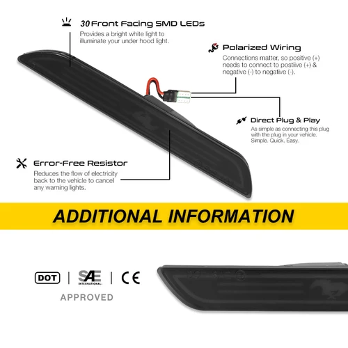 Imagen 2 del producto 2 uds reflectores de luz LED de posición lateral trasera de coche para Ford Mustang 2015-2023, conjunto de lámparas de marcador lateral de parachoques de guardabarros trasero rojo