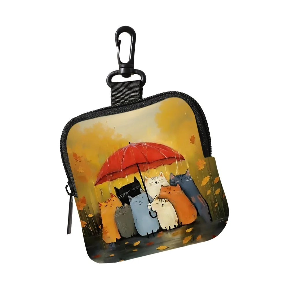 Trendy Mini Cute Cat Coin Purse Water-resistant PVC Earphone Bag Portable Lightweight Zippered Wallet Friends Gift