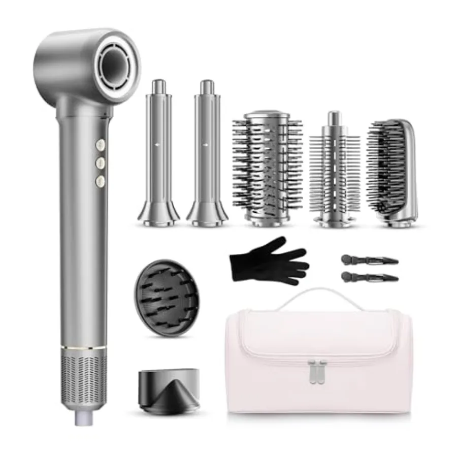 

9 in 1 Hair Dryer Brush Kit Professional 1200W Powerful Hot Air Styler with Case 110 000 RPM Auto Wrap Air Curler Travel Hair C