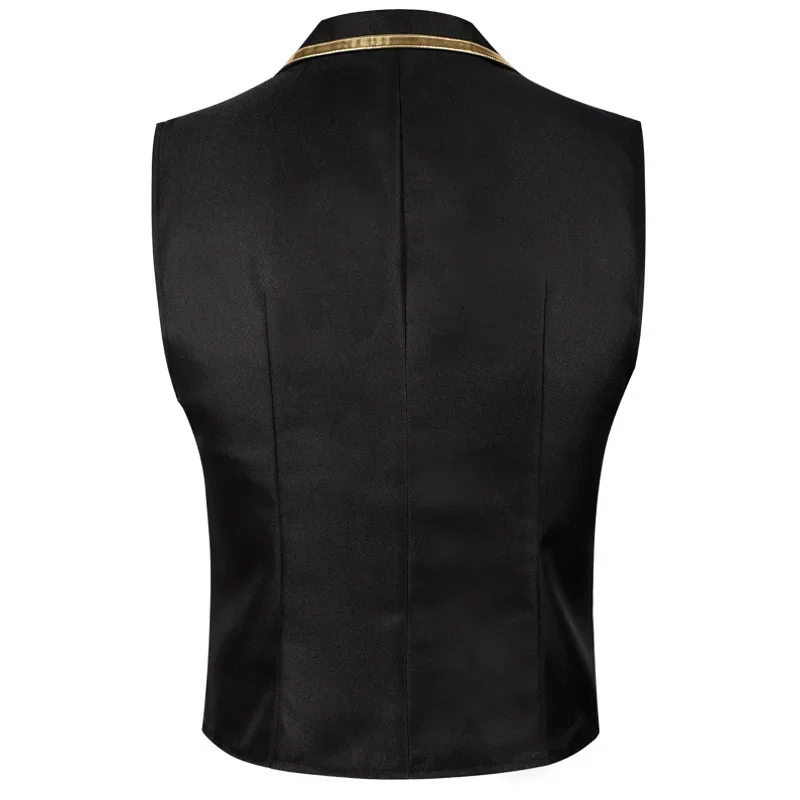 Herren-Satinweste in Schwarz mit Goldbesatz und Kette, elegante, figurbetonte Weste für Smoking, geeignet für Hochzeiten, Partys, Abschlussbälle und Bankette. – Detail 12