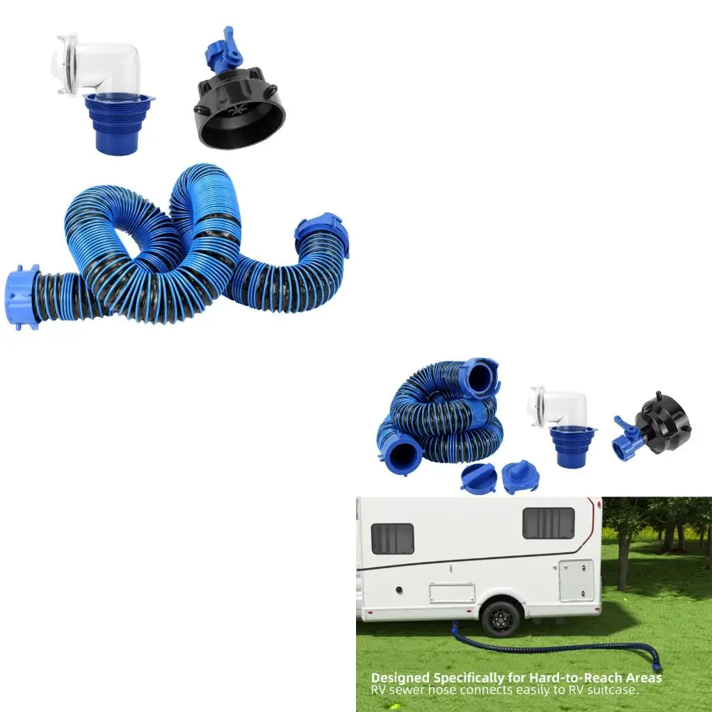 XA6H Rvs Sewer Hose With ABS Connector 10FT Camping Drainage Pipe Waste Hose Set