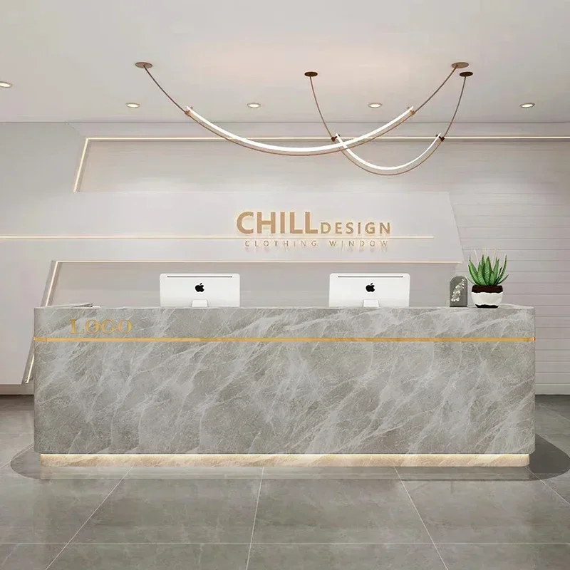 G8578 Beauty Salon Cashier Desk Paint Marbling Front Desk Light Luxury Solid Wood Clothing Store Reception Desk