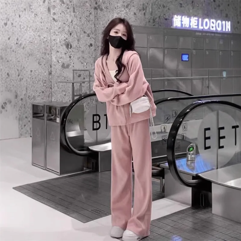 A Complete Set of Korean-style Early Autumn Outfits for Winter Casual Flesh-covering Slimming Sweatshirts Sportswear