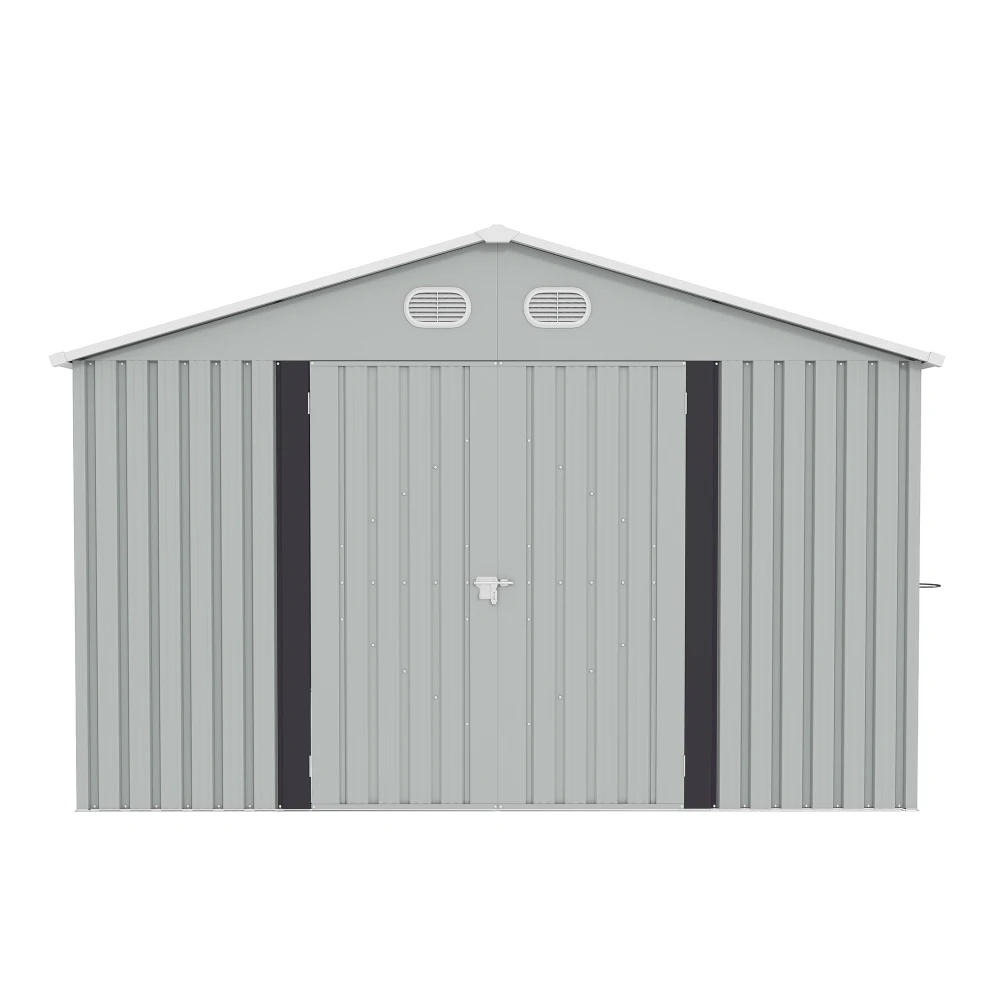 10x12ft Outdoor Metal Storage Shed Large Garden Tool Shed Sturdy Frame Lockable Door Backyard WHITE