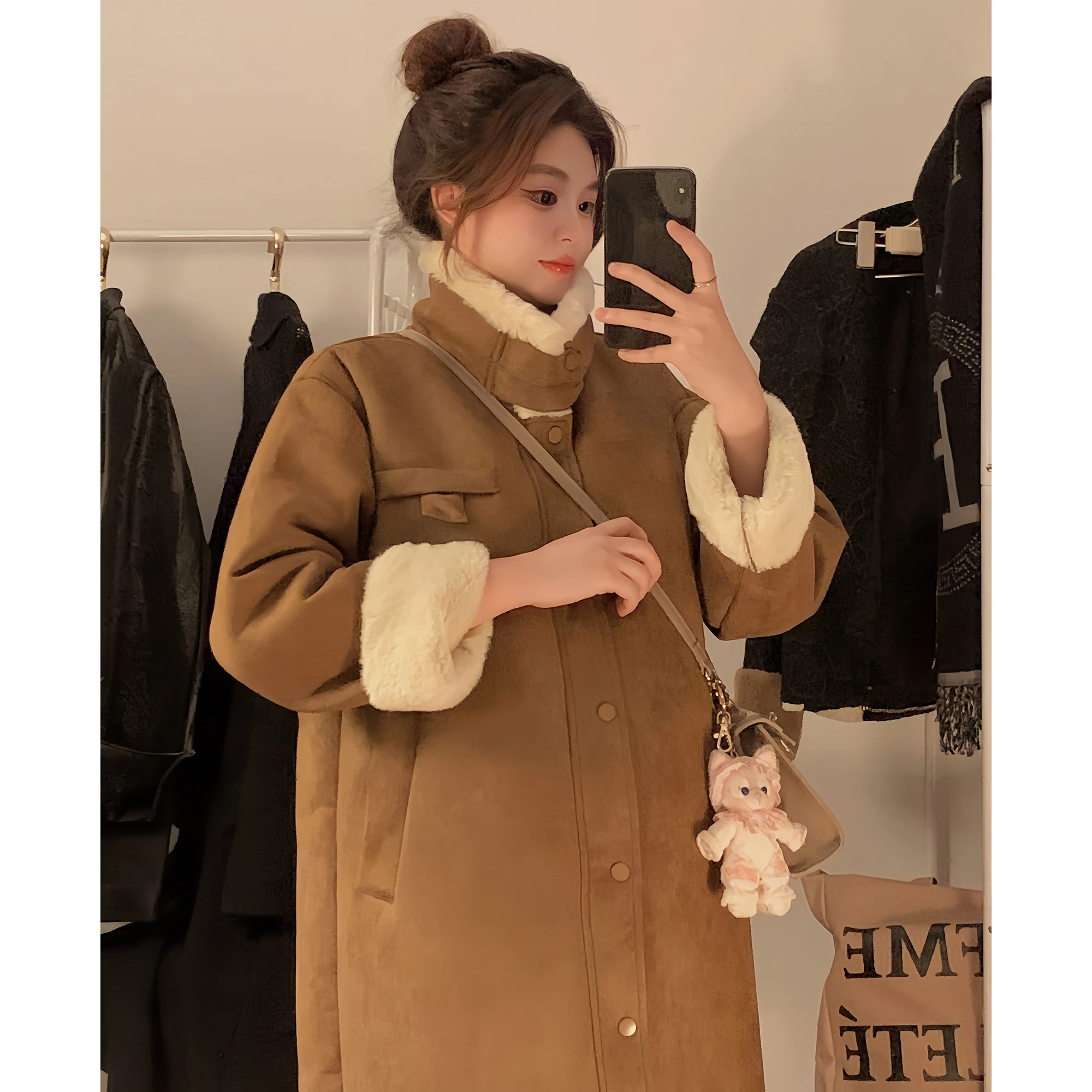 Real winter loose thick long motorcycle clothing lamb fur one fur environmental coat for women