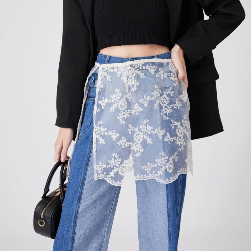 レース刺繍ミディスカート レイヤードフェイクスカート レディース スウェットシャツとベーススカートと組み合わせた婦人服スカート