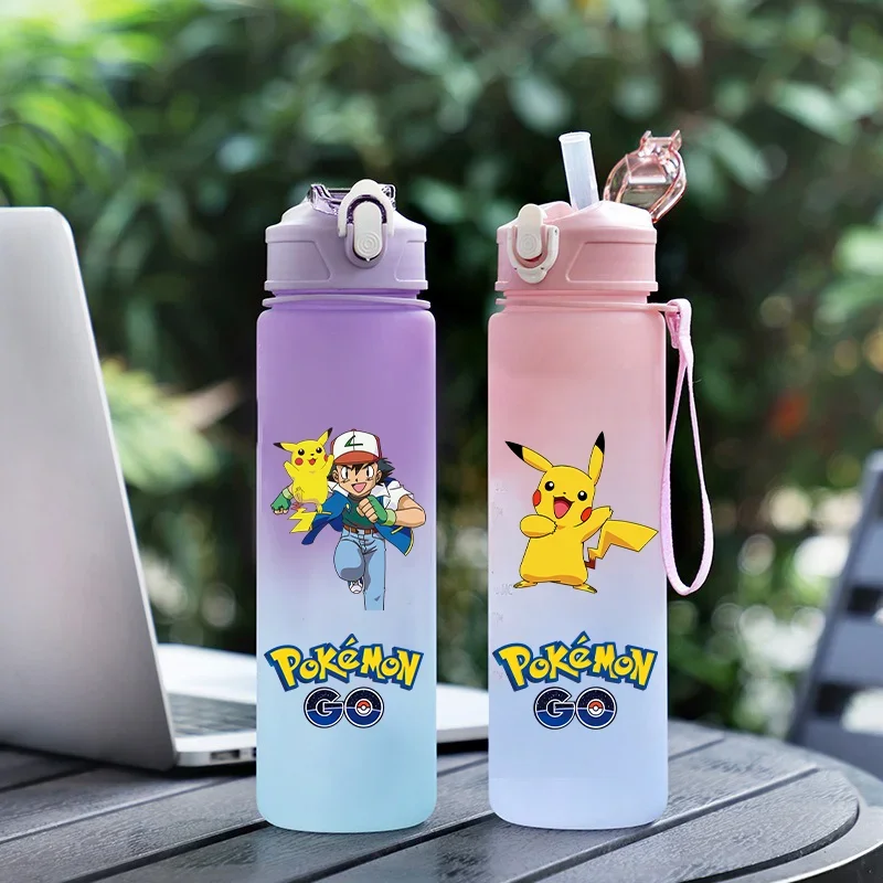 650ML Pokemon Portable Large Capacity Water Bottle Children's Gradient Plastic Water Bottle Outdoor Sports Leak Proof Water Cup