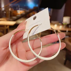 Jea.Angel Luxury Big Black White Hoop Silver Color Earrings Women New Style Simple Circle Earings Gilr Daily Delicate Jewerly