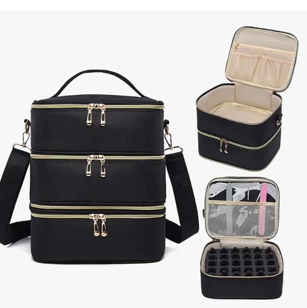 Travel Shoulder Bag Storage Cosmetic Bag Women Cosmetic Bag New Multi-Functional Large-Capacity  3 Layers Nail Art Storage Case