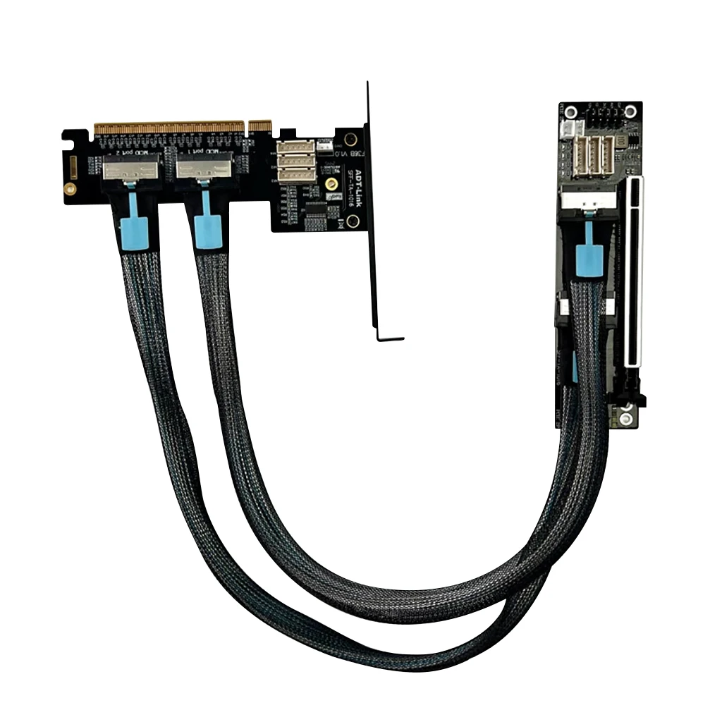 ADT PCIe 4.0 x16 MCIO Grafikkarte Split Card Extender Kabel GEN4 PCI-E X16 auf X8 X8 Bifurkationsadapter Riser Karte SFF-TA-1016