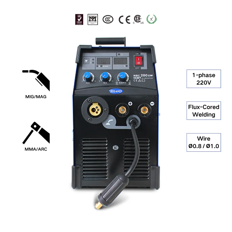NBC 200GW 200A MIG/MMA 2-in-1 العاكس الغاز محمية آلة لحام القوس مع شاشة LED الرقمية MIG 200-جديد 220 فولت تصنيف المدخلات