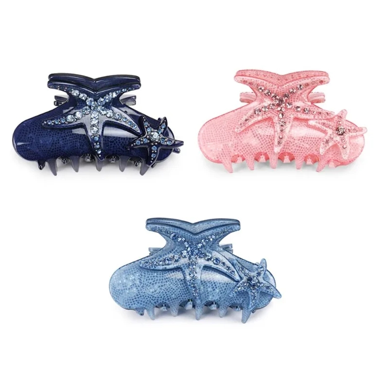 

Fashion Popular Acrylic Blue Starfish Hair Clips Rhinestone Acetate Diamonds Shark Clip for Women Girls Hair Accessories