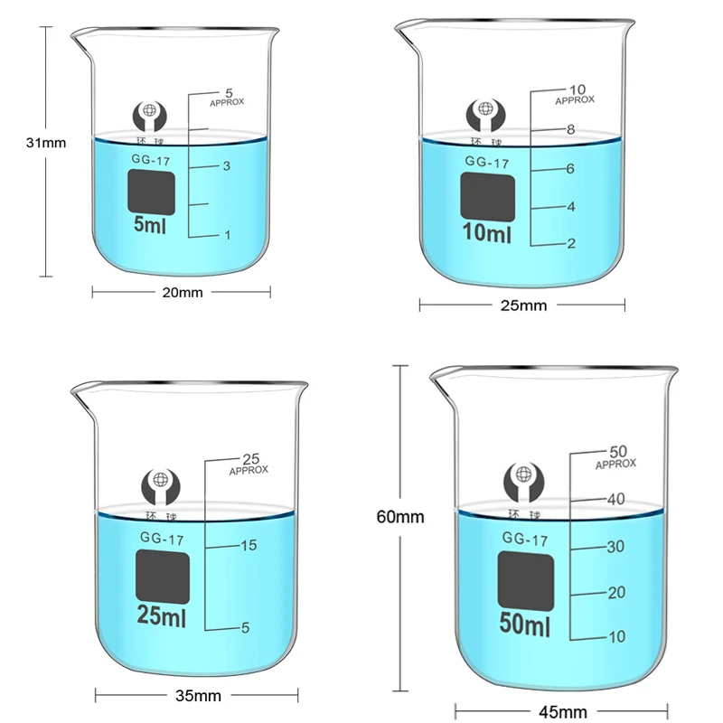 1-7PCS New 5/10/25/50/100-500ml  Pyrex  Glass beaker Borosilicate GG-17 Graduated Beakers  Measuring Glass Chemistry Beakers