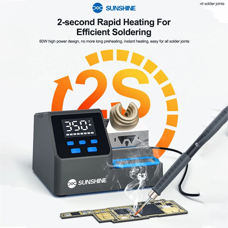 

SUNSHINE S3 Digital Soldering Station 2s Rapid Heating 60W Smart Temp Control with 210 Tips for PCB Electronic Welding Repair