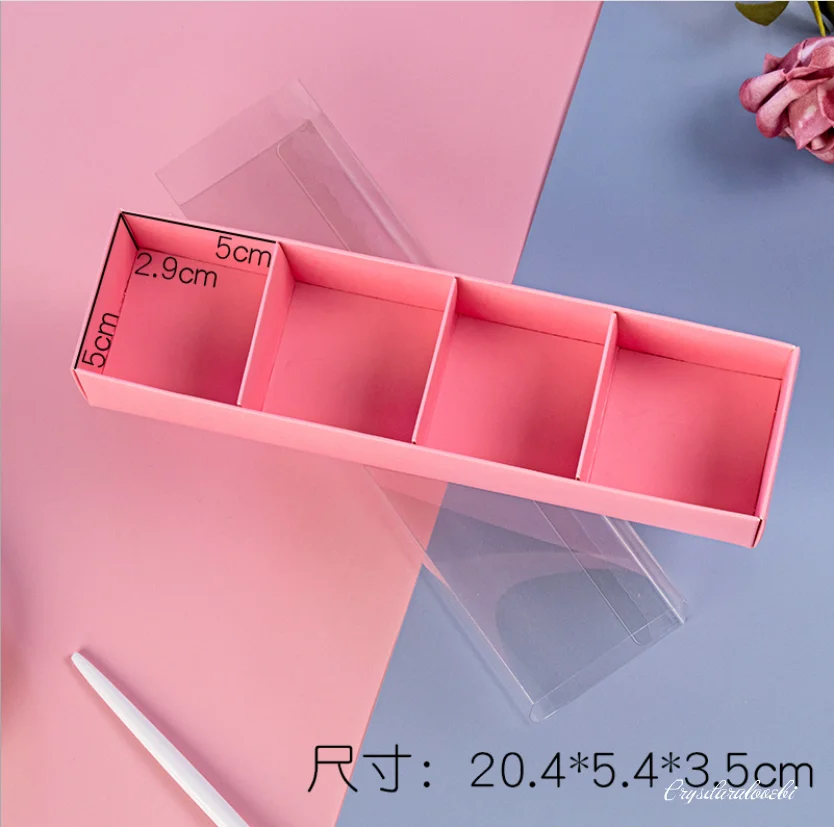 10pc Pink Macaron Packaging Box High-End French Biscuit Candy Carton Window Open Pet Transparent 3/4/9 Grain Baking Drawer Type