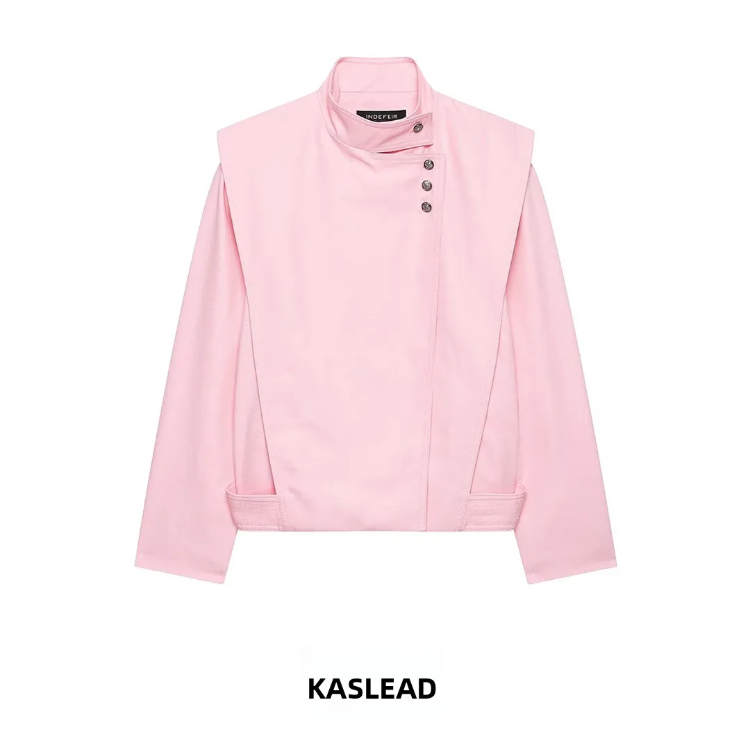 

Fashionable Casual Versatile Button up Short Coat for Women Street Style Long Sleeve Polyester Fiber KASLEAD New Arrival