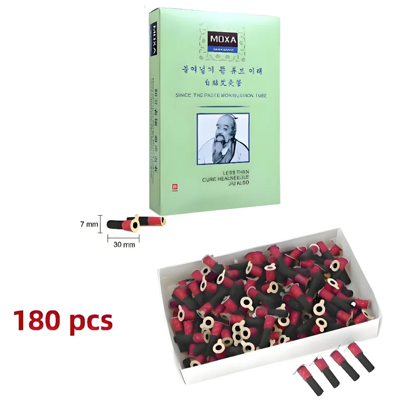 

180pcs Mini Moxa Tube Self-stick Chinese Moxibustion Sticker Therapy Smokeless Massage Heating Acupuncture Point Meridian