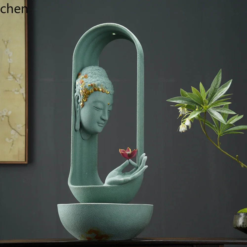 YFY  Zen simple flowing water fountain decoration creative desktop water feature Buddha head living room circulating water