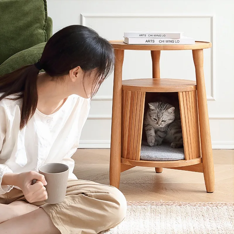 Solid wood cat few living room small side few wooden coffee table balcony small table corner few Nordic 3