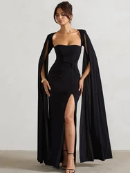 Articat Elegant Bodycon High Slit Long Sleeved Shawl Women Dress Elasticity Tight Sexy Party Club Evening Dress Female Vestido