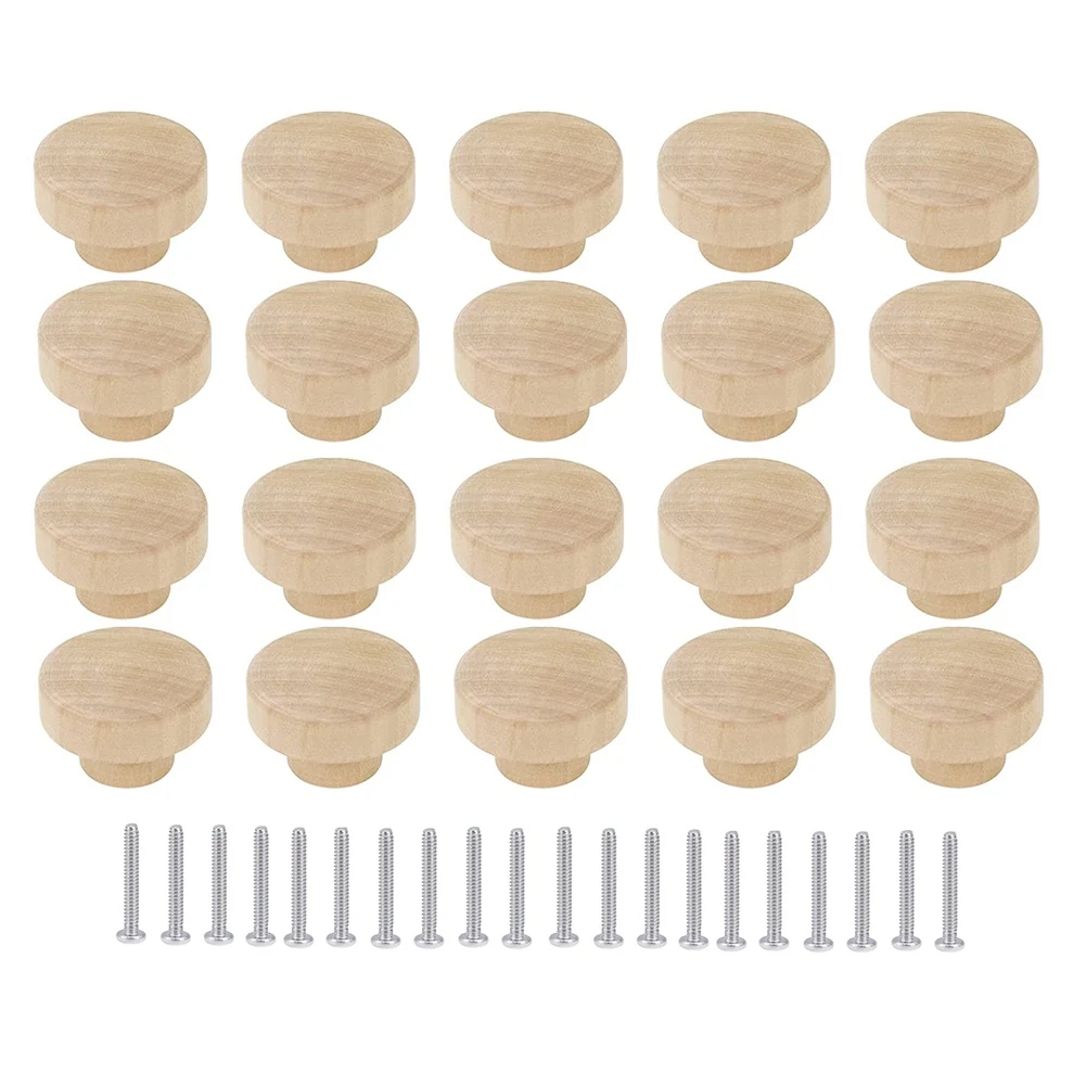 20Pcs Round Unfinished Wood Drawer Knobs 35mm Dia Wood Furniture Cabinet Dresser Pulls