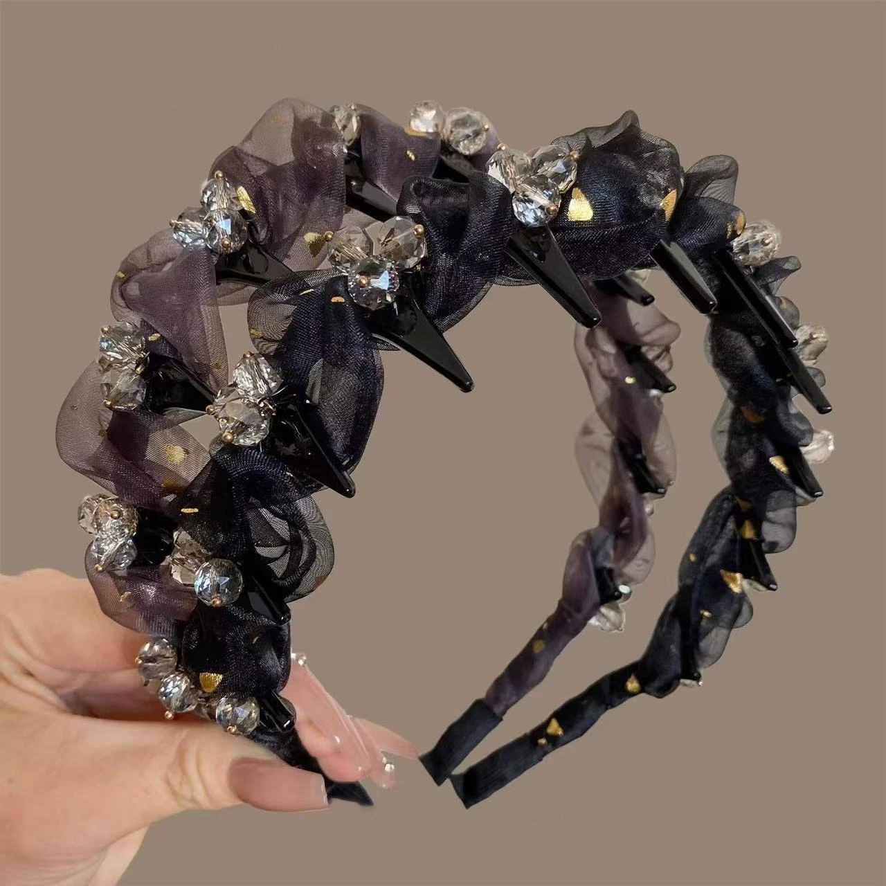 Vintage Slick-Back Comb Headband For Women Luxury Rhinestone Studded Elegant Everyday Styling & Workout Accessories ﻿