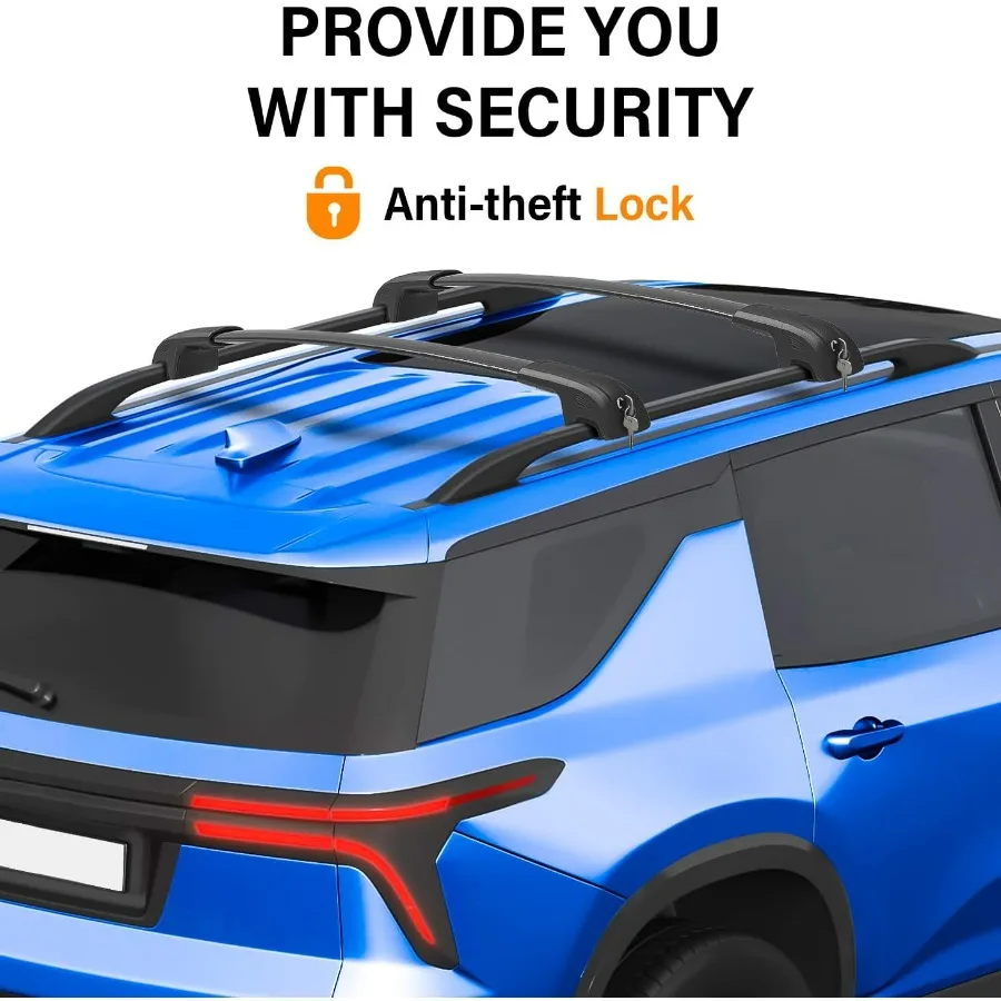 Bagażnik dachowy z blokadą, udźwig 150 kg, kompatybilny z Chevrolet Chevy Traverse 2022 2023 2024 2025 2026, aluminiowe relingi dachowe.