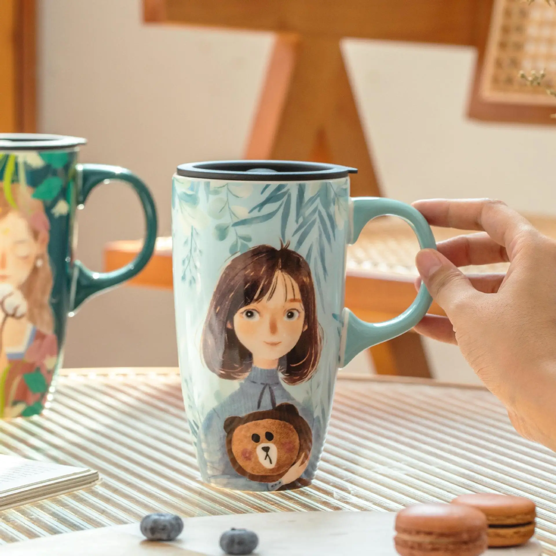 Light Fresh Large Capacity Ceramic Mug Cute Girl Style Mug with Lid High Aesthetic Appeal Household Coffee Cups Retro Water Cups view 4