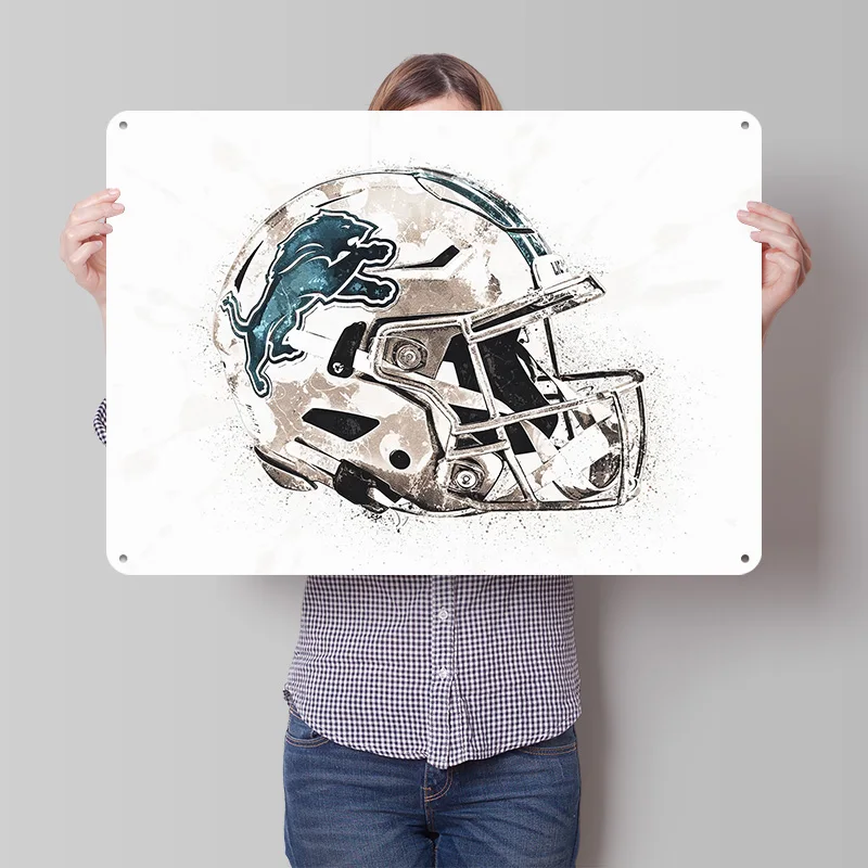 Placa de Metal Texturizada 3D Personalizada com Capacete do Detroit Lions, Arte de Parede e Sinal de Estanho para Decoração de Mancave e Ornamentos para Sala de Jogos