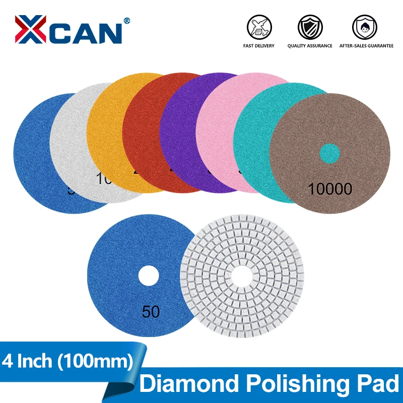 

XCAN Diamond Polishing Pad Set 4 Inch Wet/Dry Use Disc Set for Granite, Concrete Marble Quartz Sanding Disc Abrasive Tool