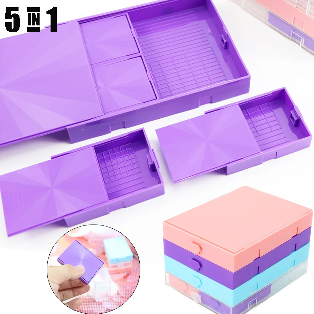 5 in 1 Diamond Art Storage and Diamond Art Trays, Stackable Diamond Painting Trays with Lids, Diamond Painting Tools for Adults