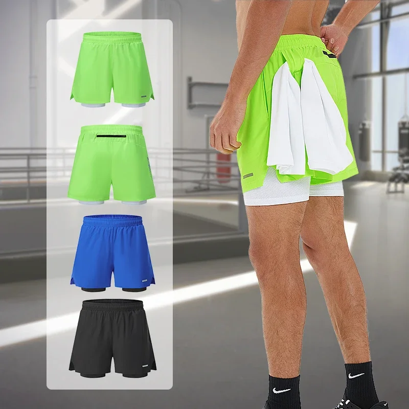 

Mens' Running Shorts Gym Sports Shorts 2 In 1 Quick Dry Workout Training Gym Fitness Jogging Short Pants Beach Swimming Clothes