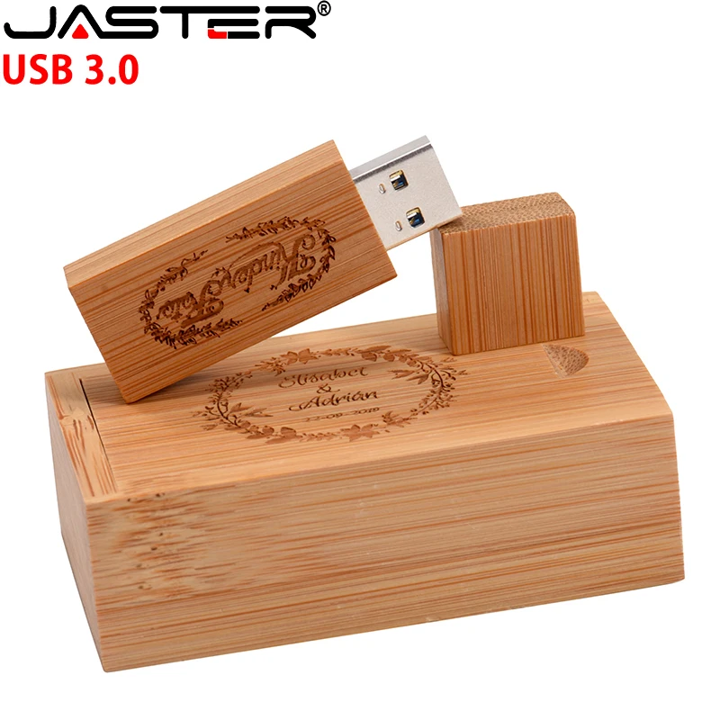 JASTER-Pendrive de madera con logotipo personalizado, unidad Flash USB 3,0 de 128GB, 64GB, 32GB, disco U, regalo creativo de boda