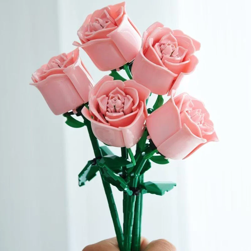

9/21 Roses Romantic Pink Flower Brick Building Blocks Set Toys for Adults Desktop Ornament Valentine's Day Christmas Gifts