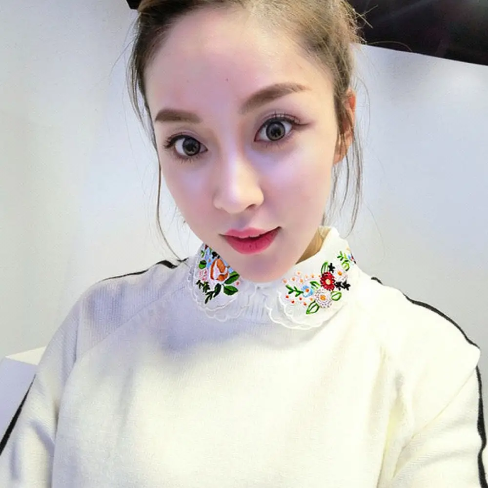 Fashion Womens False Collar Floral Embroidery Lace Chiffon Fake Shirt Collar Versatile Decorative Neckwear For Dresses Tops