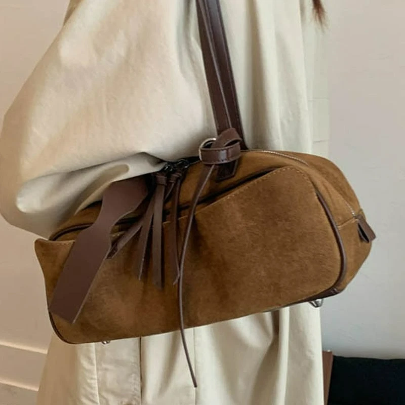 New Fashionable Matte Suede Handbag, Large Capacity, Versatile for Commuting, Single-shoulder Underarm Tote Bag, Baguette Bag