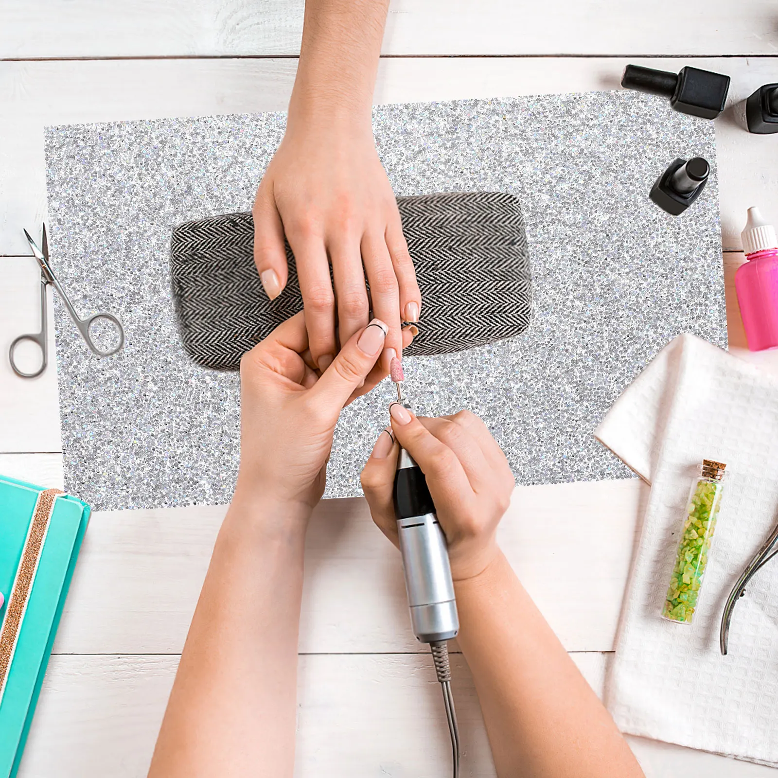 

Manicure Nail Table Pad Glitter Desk Cushion Non Slip Stability Elegance Protective Barrier Reduces Hand Fatigue