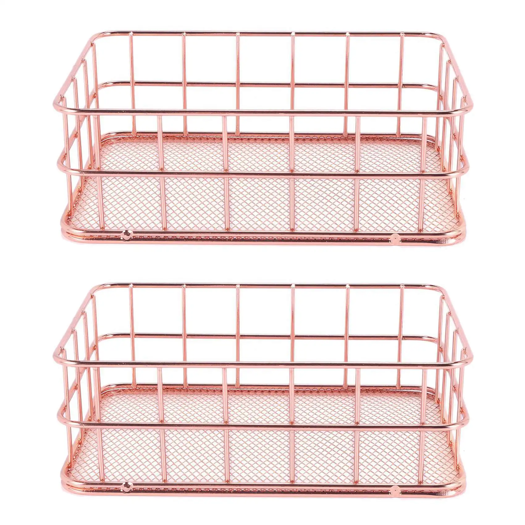 WORTHOWN-2X Aufbewahrungskorb aus Metalldraht, Badezimmerregale, Make-up-Organizer, Roségold, Pinsel, Stifthalter, Drahtgeflecht, Badezimmer-Toilettenartikel