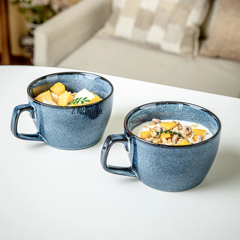 *Ceramic Breakfast Cup Household Mug Retro Cereal Bowl Cup Large