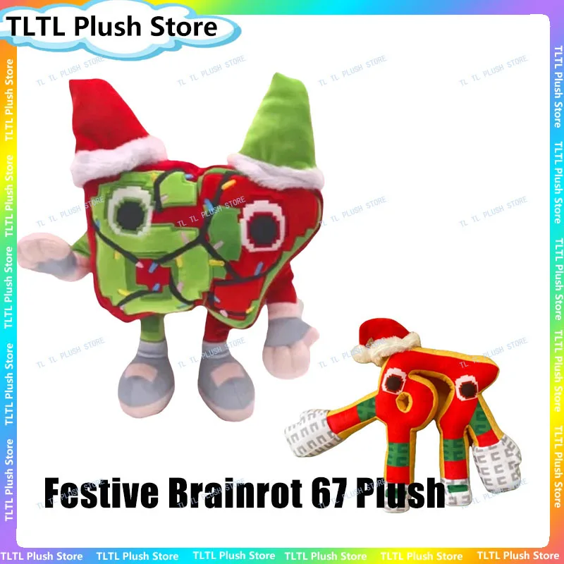 

New Festive Steal a Brainrot 67 Plush Toys Doll Christmas Hat Brainrot 67 Peluche Doll Soft Stuffed Game Fans Peripheral Present