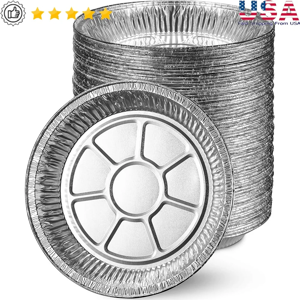 

Disposable Aluminum Foil Pie Pans Round 9 Inch Baking Containers Oven Freezer Safe Tart Serving Parties Events 50 Pack