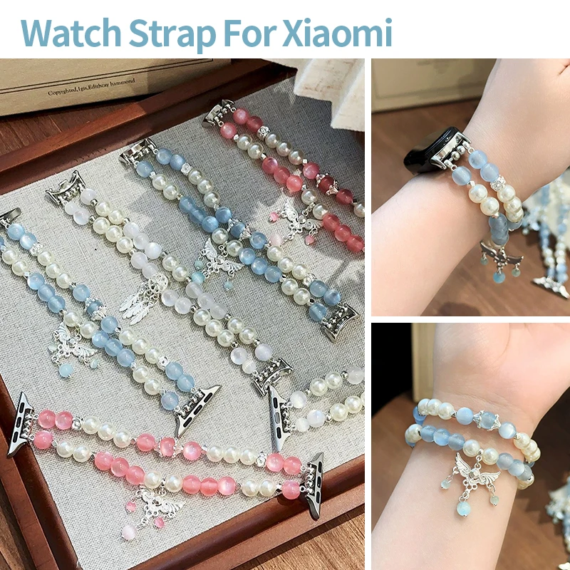 Elegant Crystal Bead Strap for Xiaomi MiBand 11 10 9 8 Pro Double Layer Handmade Bracelet Wristband for Redmi Watch 4 5 6 Active