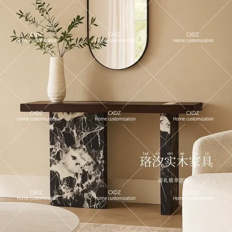 Modern Simple Solid Wood Marble Entrance Platform Light Luxury Living Room Foyer Decorative Cabinet Entryway Console Table
